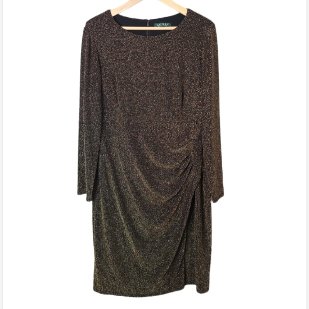 Lauren Ralph Lauren Metallic Gold Ruched Sheath Party Dress